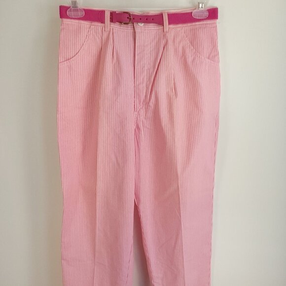 Vtg Hunt Club Pants Junior's 15 Pink White Stripes Casual Career USA Distressed - Picture 1 of 15